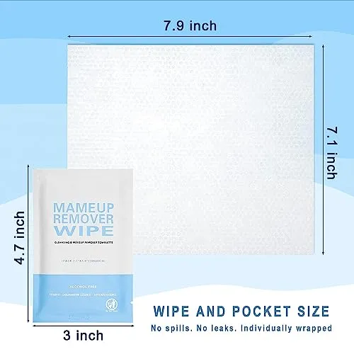 100 Pack Individual Makeup Remover Wipes, Makeup Remover Wipes Individually Wrapped Makeup Wipes Bulk Face Cleansing Wipes, Travel Makeup Remover Cloth for Travel Hotel Skin Care Face Cleansing
