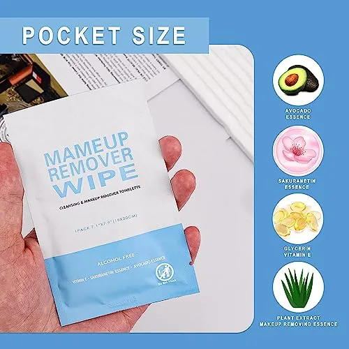 100 Pack Individual Makeup Remover Wipes, Makeup Remover Wipes Individually Wrapped Makeup Wipes Bulk Face Cleansing Wipes, Travel Makeup Remover Cloth for Travel Hotel Skin Care Face Cleansing