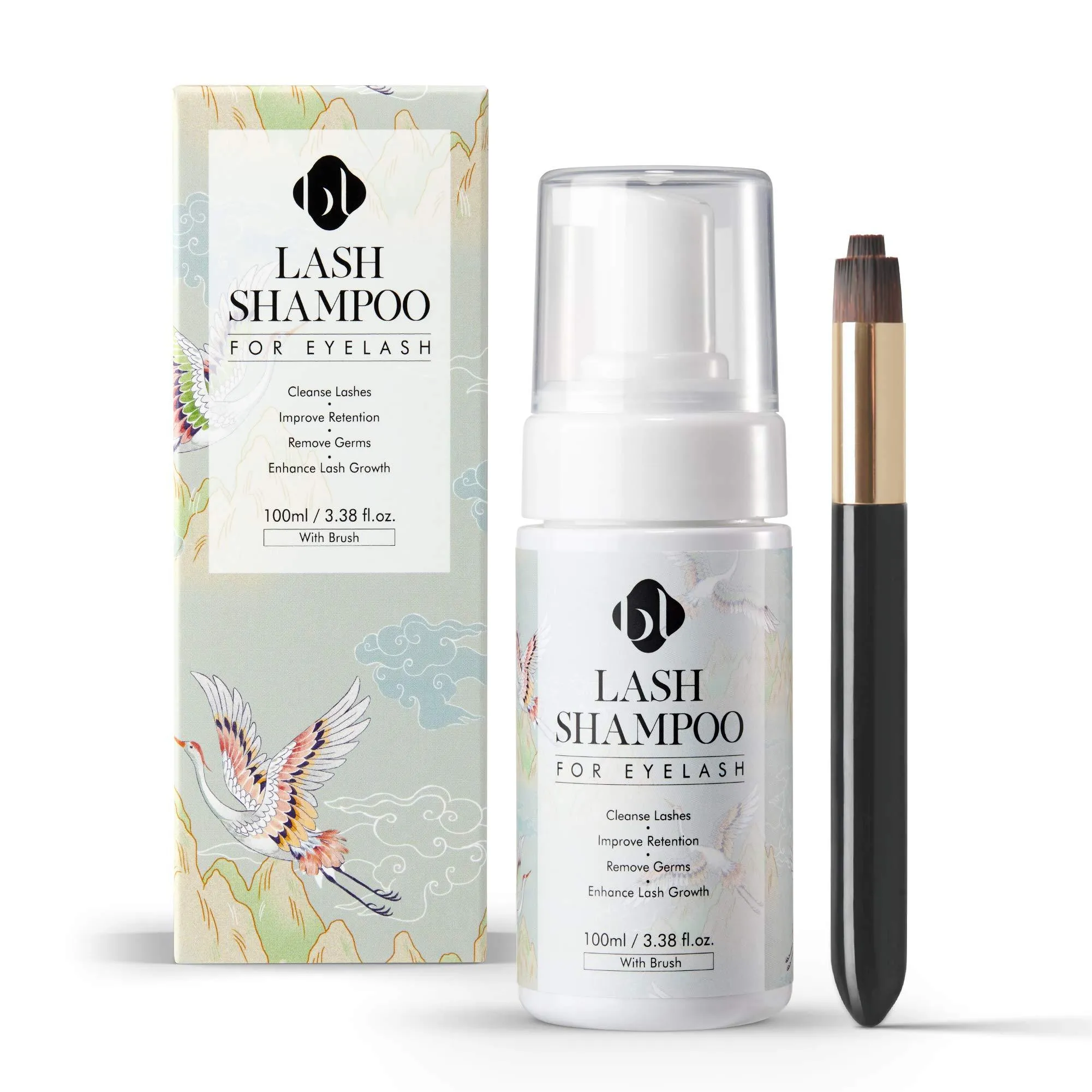 100ml BL Lash Shampoo for Eyelash Extensions – Gentle Lash Foam with Neutral pH Removes Dirt and Nourishes Eyelashes to Promote Growth and Stronger Longer Retention – Include Lash Cleansing Brush (100ml) 3.38 Fl Oz (Pack of 1)