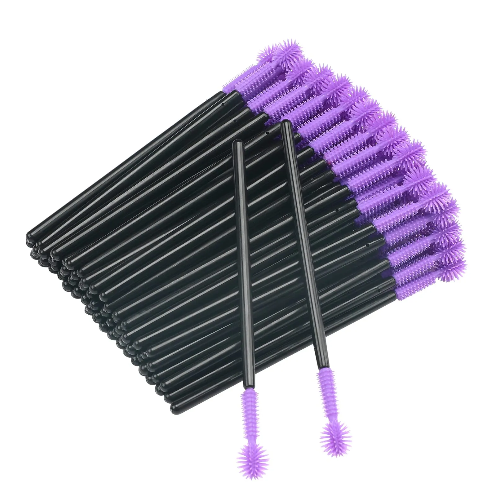 100PCS Disposable Silicone Eyelash Mascara Wands Brushes Cosmetic Eyelash Extension Applicators Professional Makeup Tool Set (Purple)