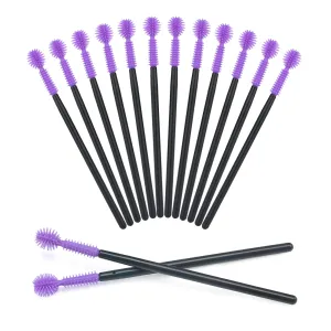 100PCS Disposable Silicone Eyelash Mascara Wands Brushes Cosmetic Eyelash Extension Applicators Professional Makeup Tool Set (Purple)