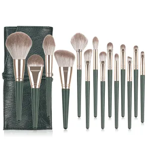 14 Piece Dark Green Brush Set with Pouch