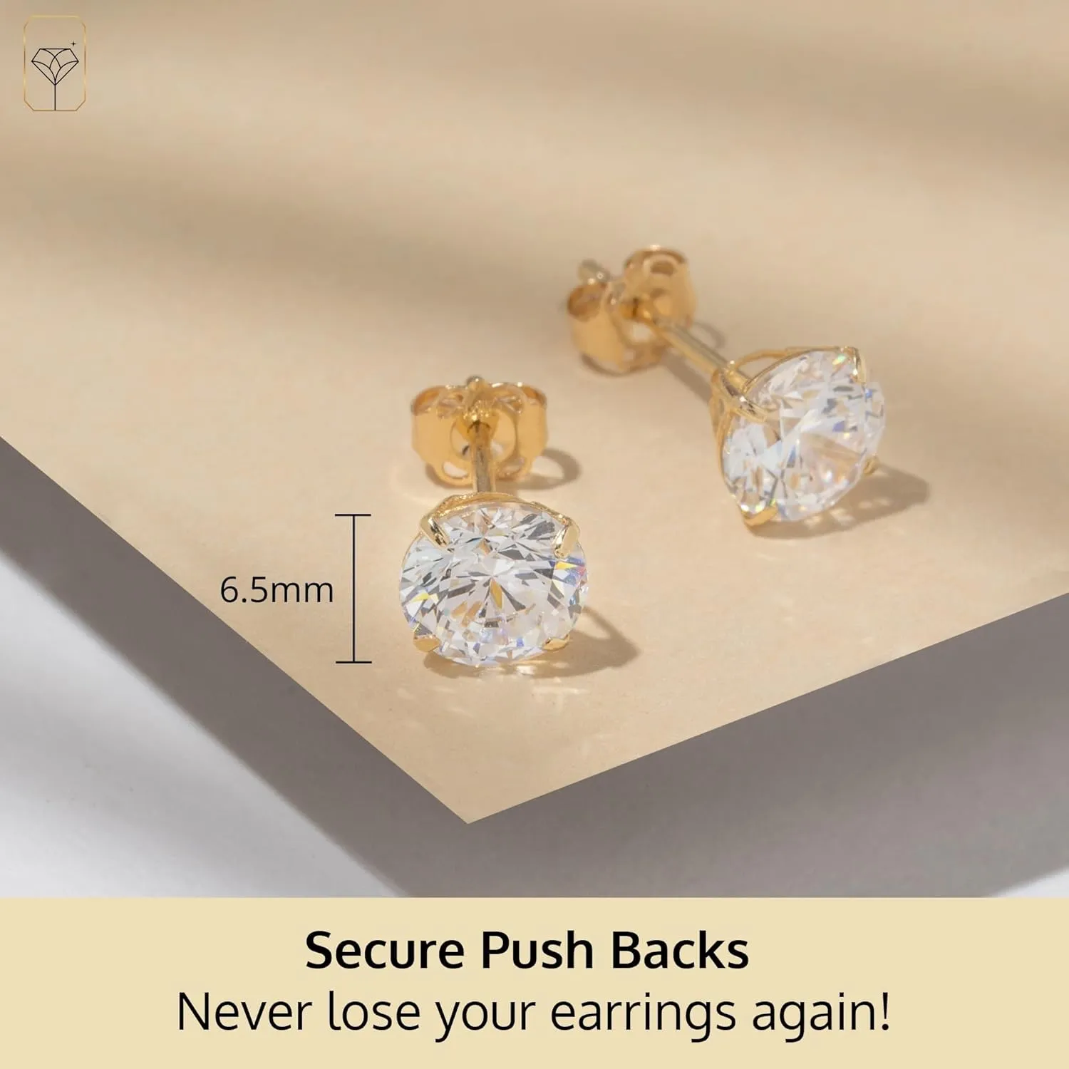 14k Gold Solitaire Round Cubic Zirconia Earrings Studs for Women & Men | Anti Tarnishing CZ Stud Earrings with 14k Gold Butterfly Pushbacks | 4MM-7.5MM by MAX   STONE