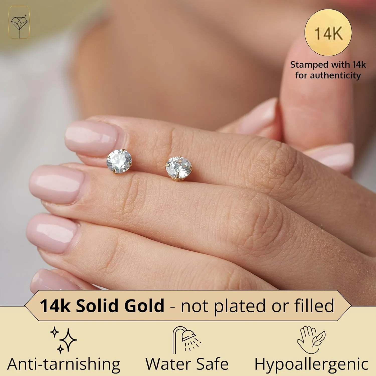 14k Gold Solitaire Round Cubic Zirconia Earrings Studs for Women & Men | Anti Tarnishing CZ Stud Earrings with 14k Gold Butterfly Pushbacks | 4MM-7.5MM by MAX   STONE