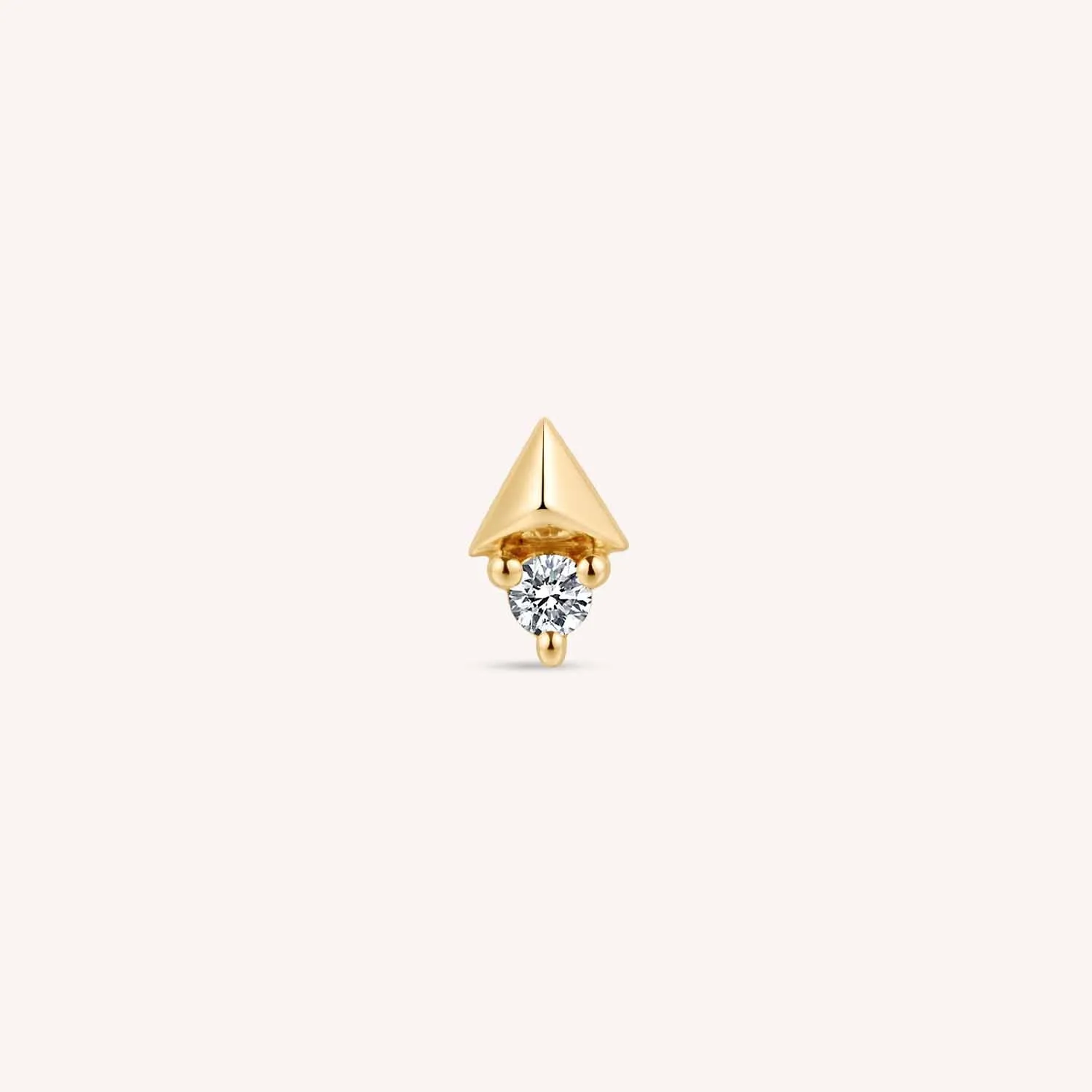 14K Solid Gold Tetrahedron Diamond Flatback Earring