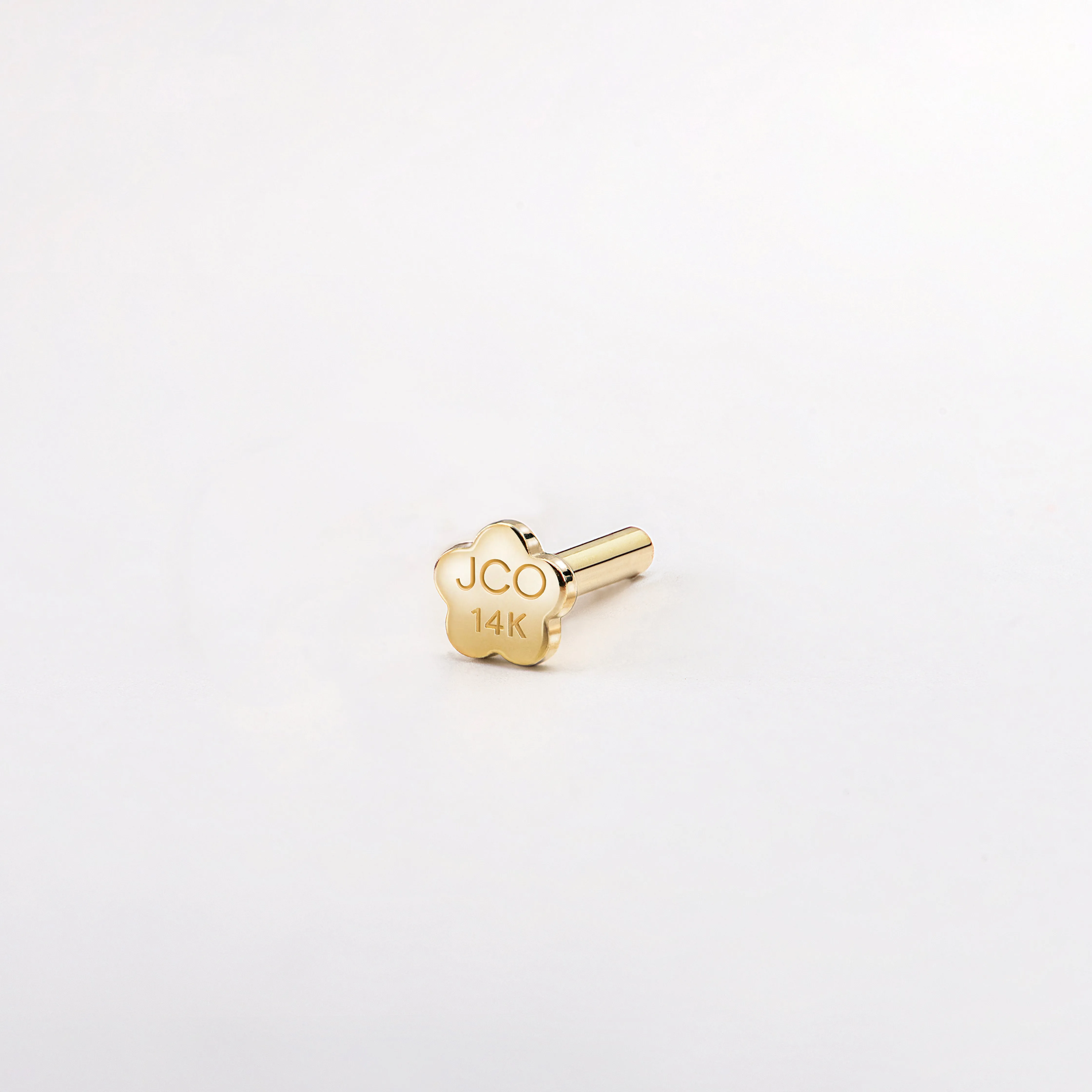 14K Solid Gold Tetrahedron Diamond Flatback Earring