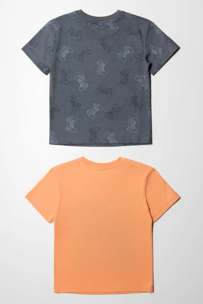 2 Pack Gamer T-Shirts Grey And Coral
