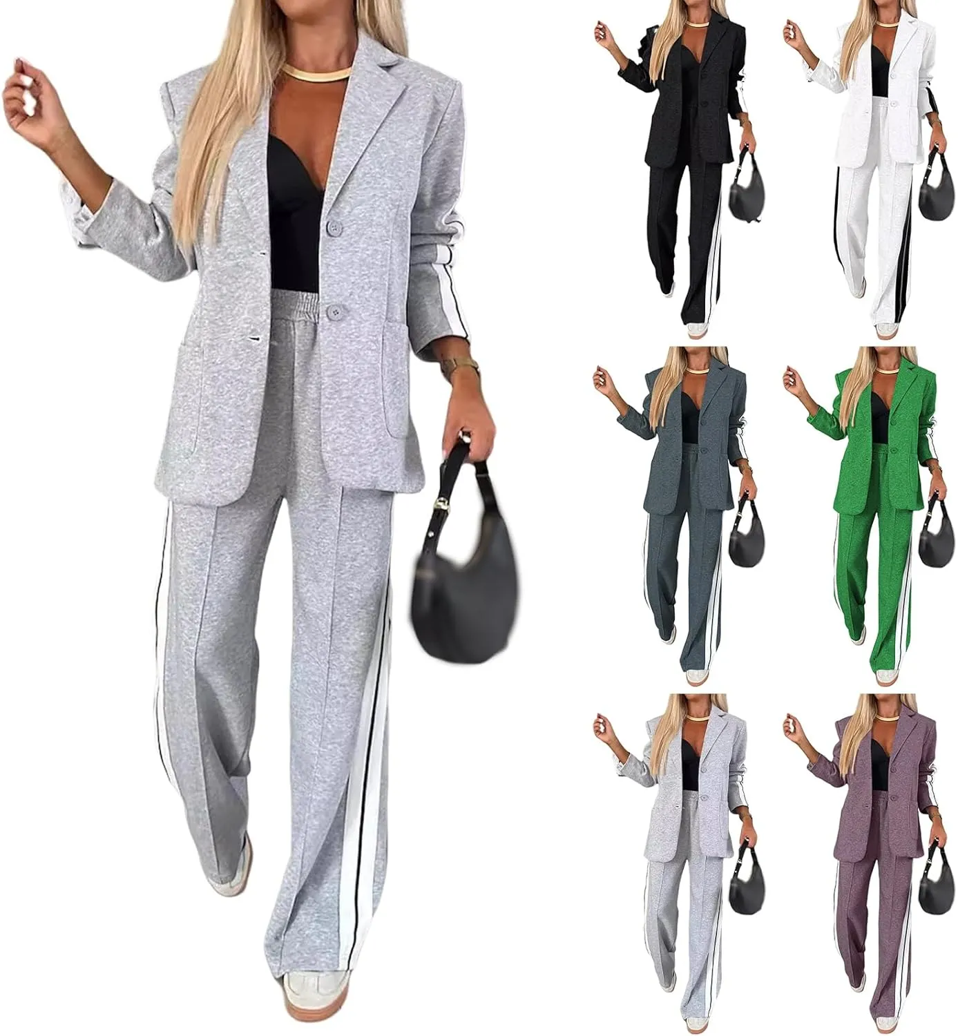 2 Piece Blazer Outfits for Women Comfy Oversized Jacket Wide Leg Pants Suits Notch Lapel Casual Business Dressy Sets
