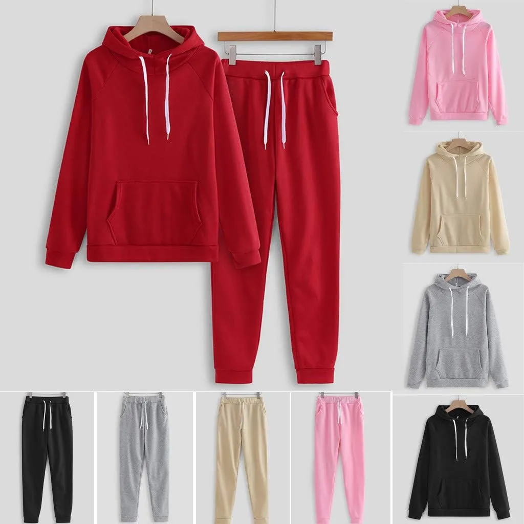 2 Piece Outfits for Women, Womens Sweatshirts Oversized Hoodie Long Sleeve Pullover Tracksuit Jogger Sweatpants with Pockets