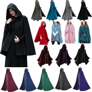 2023 Fall Fashion Windproof Hooded Open Front Cardigan, Women Long Poncho Cape Coat Winter Cloak Trench Outwear Jacket