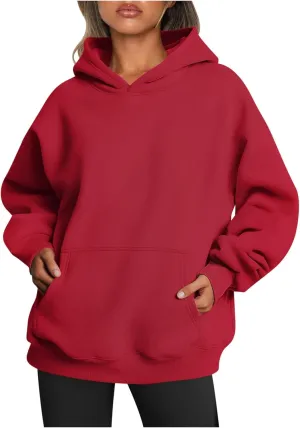 2024 Oversized Sweatshirt Hoodies for Women Trendy Loose Fit Solid Color Crop Pullover Sweatshirts with Pockets