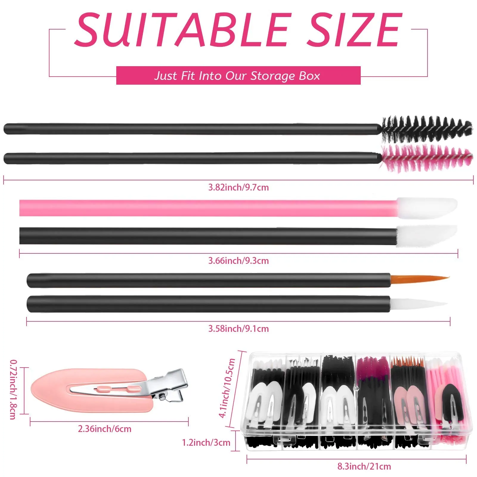 263 Pieces Makeup Applicators Tools Kit, Include 50 Disposable Eyeliner Brushes 100 Mascara Wands Eyelash Brush 100 Lipstick Applicators Lip Wands and 12 Makeup Hair Clips with Plastic Organizer Box