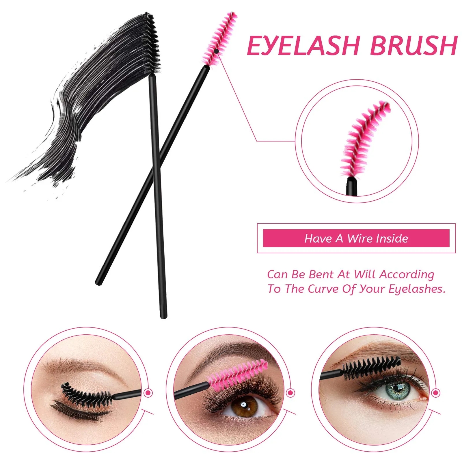 263 Pieces Makeup Applicators Tools Kit, Include 50 Disposable Eyeliner Brushes 100 Mascara Wands Eyelash Brush 100 Lipstick Applicators Lip Wands and 12 Makeup Hair Clips with Plastic Organizer Box