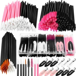 263 Pieces Makeup Applicators Tools Kit, Include 50 Disposable Eyeliner Brushes 100 Mascara Wands Eyelash Brush 100 Lipstick Applicators Lip Wands and 12 Makeup Hair Clips with Plastic Organizer Box