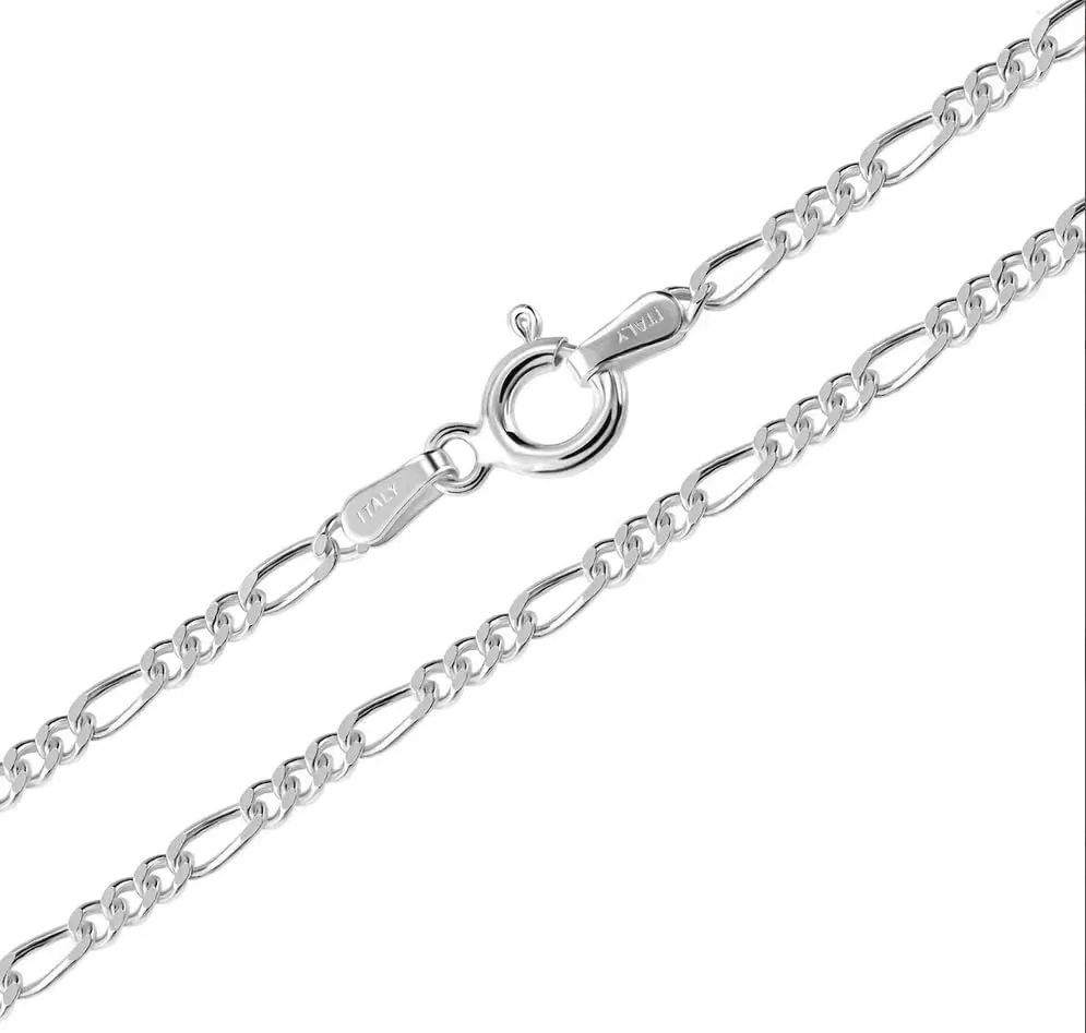 2mm Diamond Cut Figaro Silver Chain Necklace for Men and Women | Made In Italy