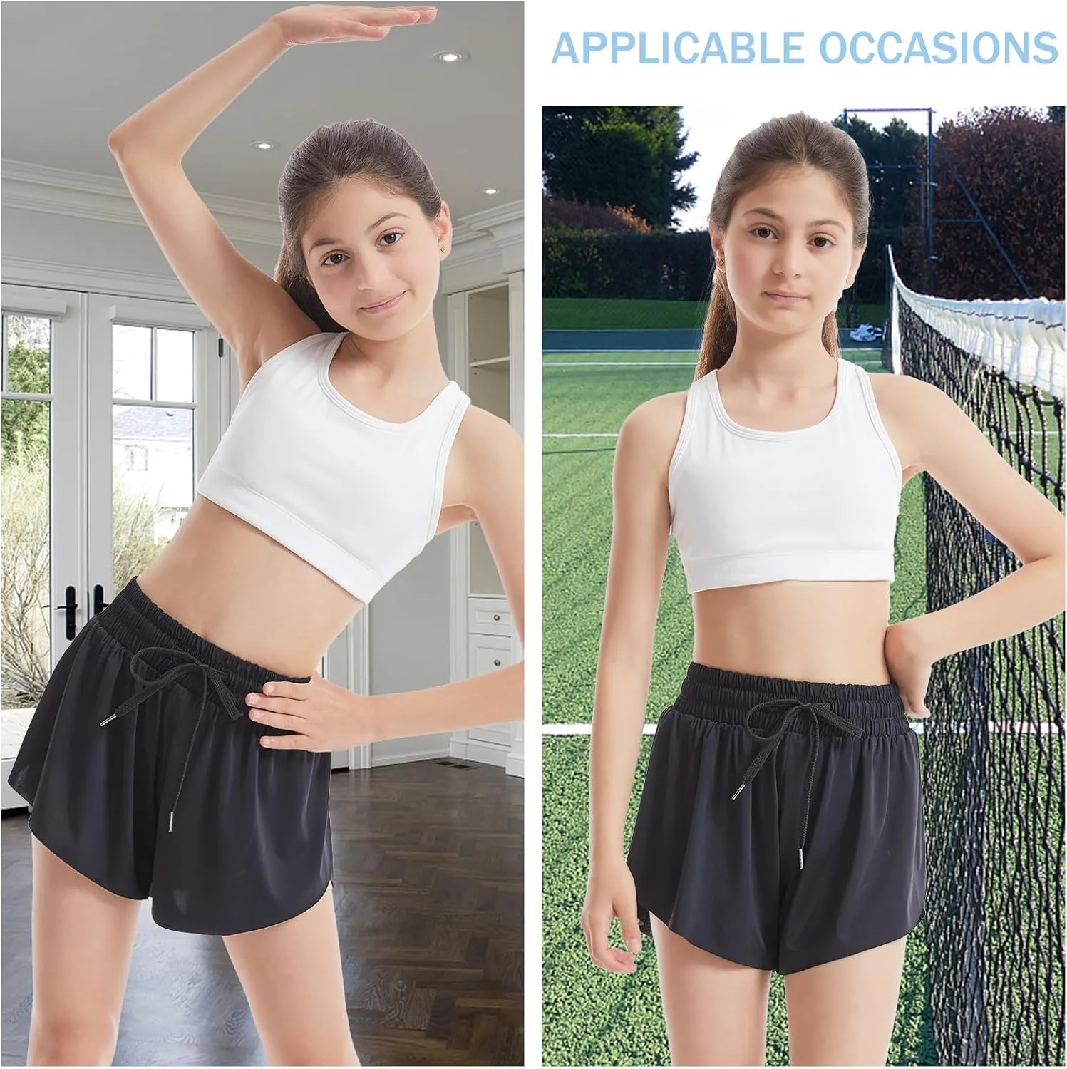 3-4 Packs Girls Flowy Butterfly Shorts Athletic 2 in 1 Running Active Skirt Shorts, Workout Short for Kids Teens