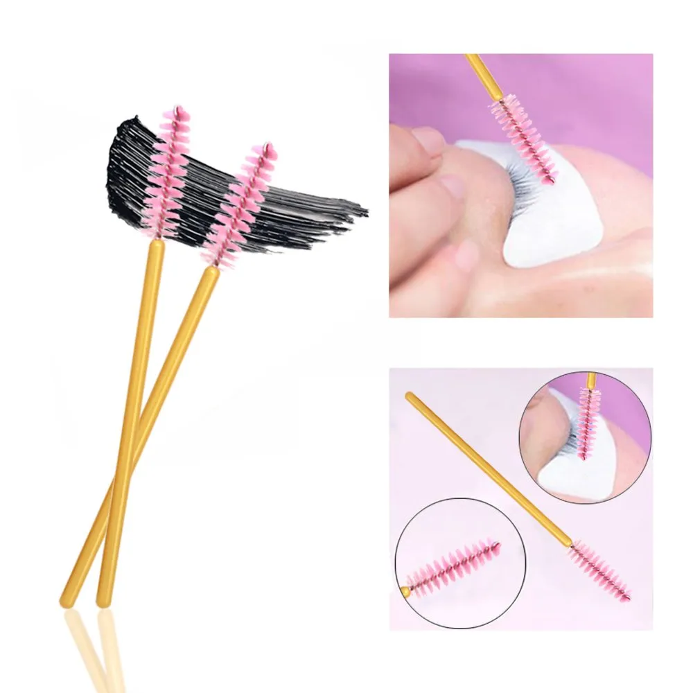 300 Pack Mascara Wand Eyelash Brush Disposable Eye Lash Applicator Makeup Tool Kit, Gold/Pink Gold/Pink-300pcs