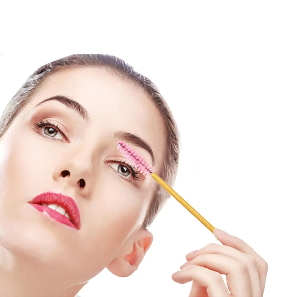 300 Pack Mascara Wand Eyelash Brush Disposable Eye Lash Applicator Makeup Tool Kit, Gold/Pink Gold/Pink-300pcs