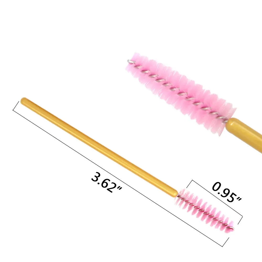 300 Pack Mascara Wand Eyelash Brush Disposable Eye Lash Applicator Makeup Tool Kit, Gold/Pink Gold/Pink-300pcs