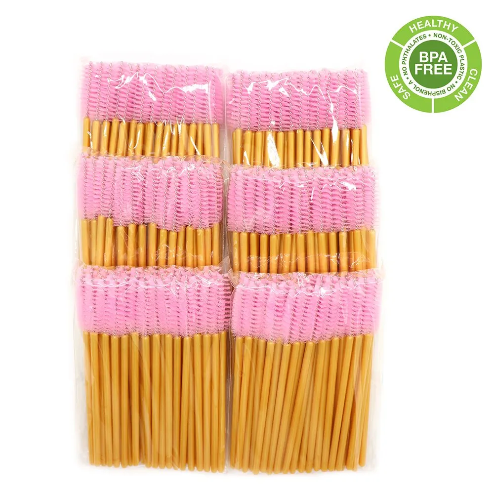 300 Pack Mascara Wand Eyelash Brush Disposable Eye Lash Applicator Makeup Tool Kit, Gold/Pink Gold/Pink-300pcs
