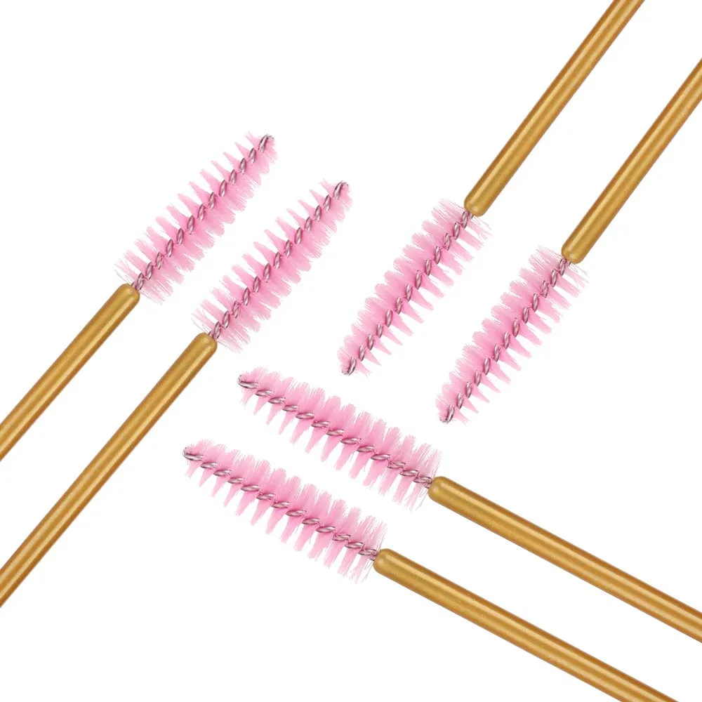 300 Pack Mascara Wand Eyelash Brush Disposable Eye Lash Applicator Makeup Tool Kit, Gold/Pink Gold/Pink-300pcs