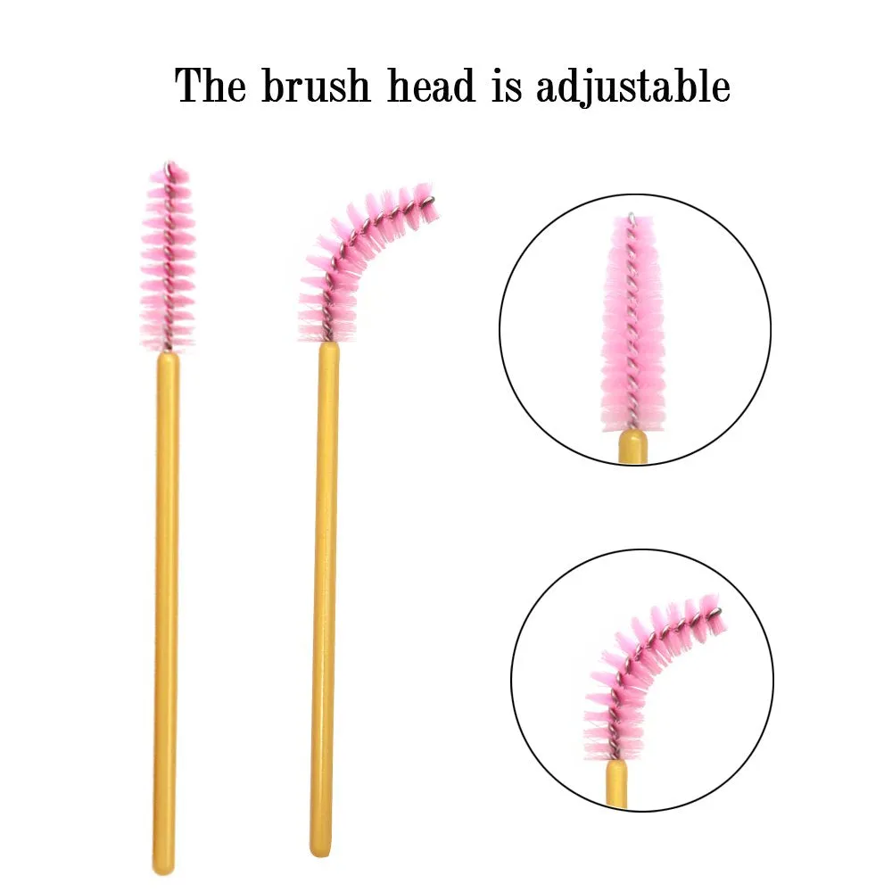 300 Pack Mascara Wand Eyelash Brush Disposable Eye Lash Applicator Makeup Tool Kit, Gold/Pink Gold/Pink-300pcs