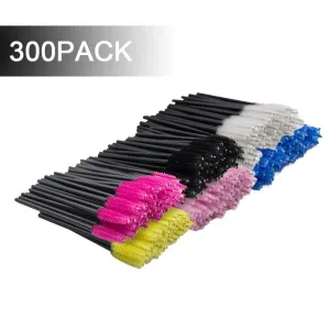 300 Pack Multicolor Disposable Eyelash Mascara Brushes Wands Applicator Makeup Brush Kits, 6 Colors