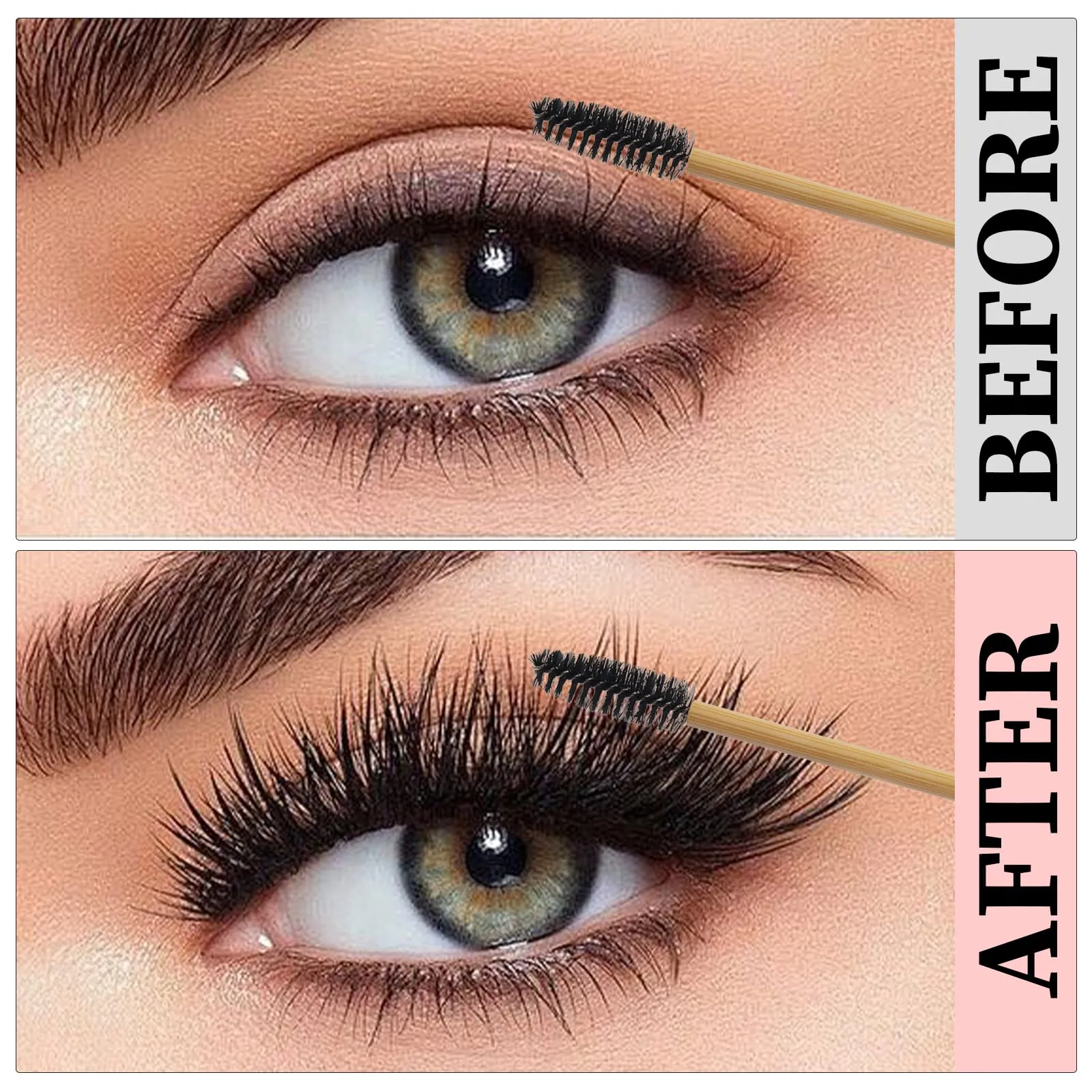 300PCS Disposable Mascara Wands Spoolie Brush Bamboo Eyebrow Brushes Eyelash Extension Applicator Makeup Kits.myaokue-up(Black)