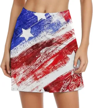 4th of July Skorts for Women Athletic Breathable 2 in 1 Tennis Skirt Shorts Workout High Waisted Stretch Flowy Shorts