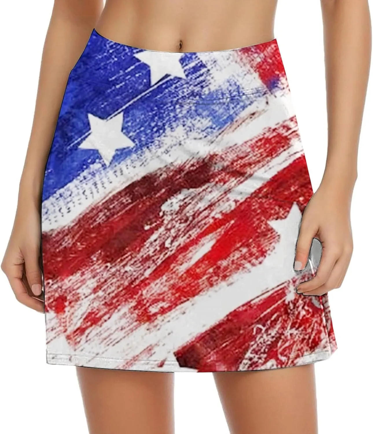 4th of July Skorts for Women Athletic Breathable 2 in 1 Tennis Skirt Shorts Workout High Waisted Stretch Flowy Shorts