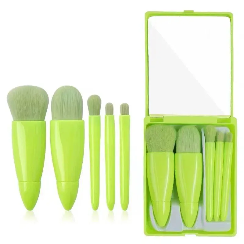 5pcs Portable Makeup Brushes Set With Mirror For Flawless Application