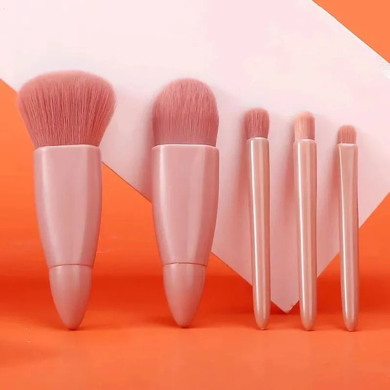 5pcs Portable Makeup Brushes Set With Mirror For Flawless Application