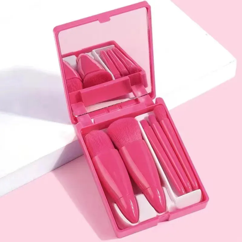 5pcs Portable Makeup Brushes Set With Mirror For Flawless Application