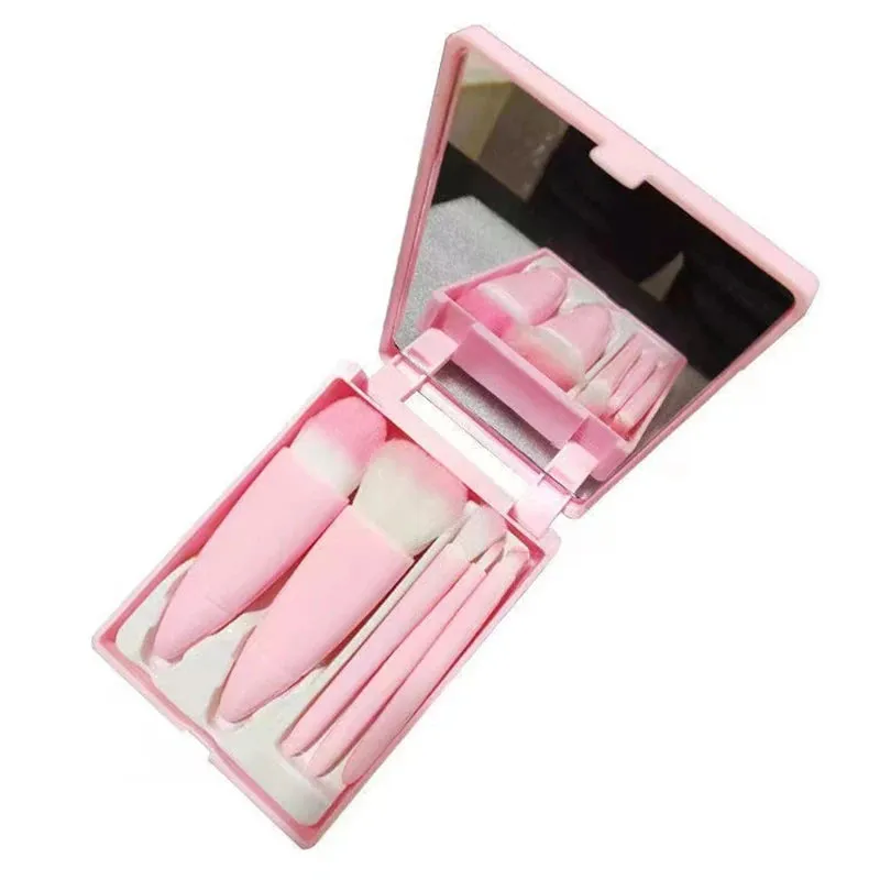 5pcs Portable Makeup Brushes Set With Mirror For Flawless Application