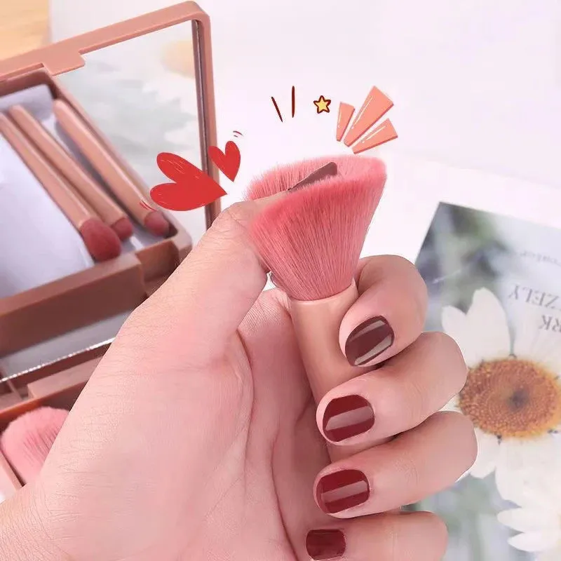 5pcs Portable Makeup Brushes Set With Mirror For Flawless Application