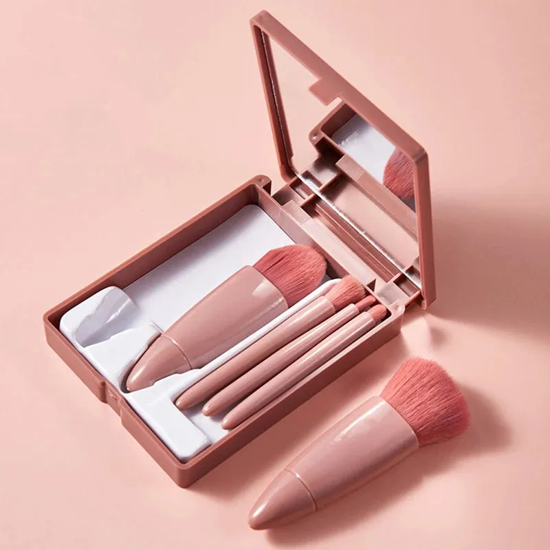5pcs Portable Makeup Brushes Set With Mirror For Flawless Application