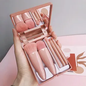 5pcs Portable Makeup Brushes Set With Mirror For Flawless Application