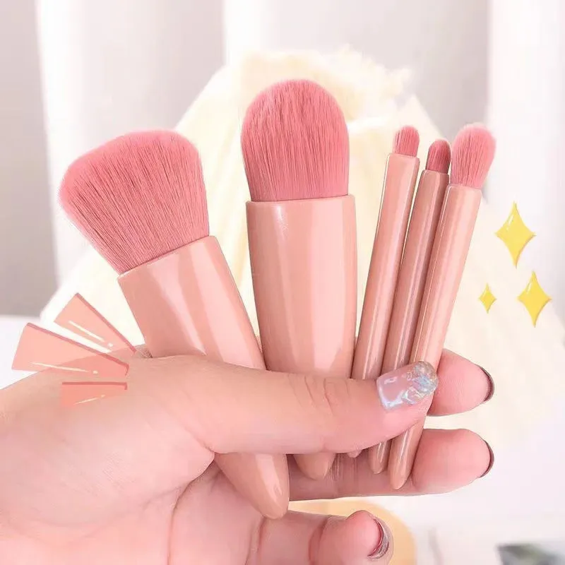 5pcs Portable Makeup Brushes Set With Mirror For Flawless Application
