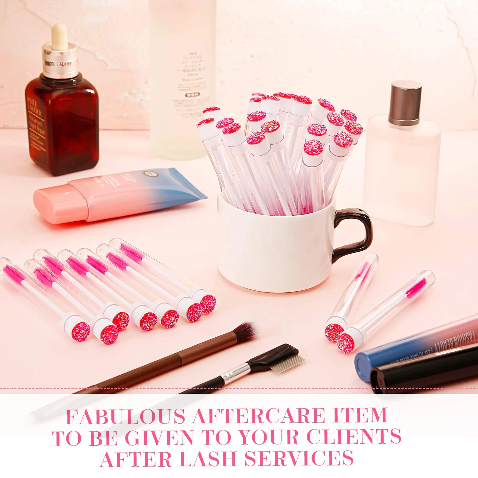 60 Pieces Mascara Wand Tube Set 30 Diamond Empty Eyelash Brush Tubes Spoolies 30 Mascara Wand Lash Extension Brushes Applicators Makeup Tools (110 mm, Pink)