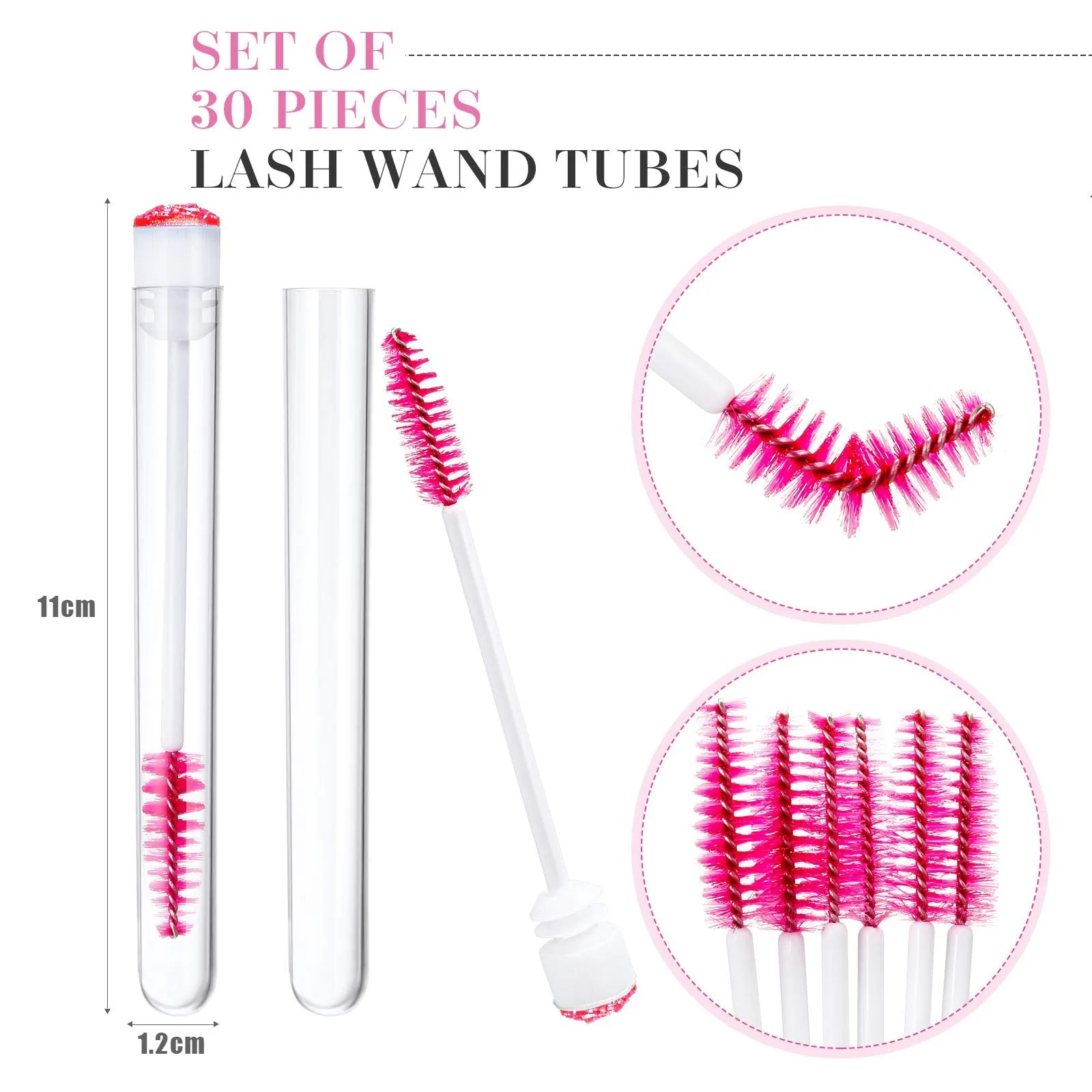 60 Pieces Mascara Wand Tube Set 30 Diamond Empty Eyelash Brush Tubes Spoolies 30 Mascara Wand Lash Extension Brushes Applicators Makeup Tools (110 mm, Pink)