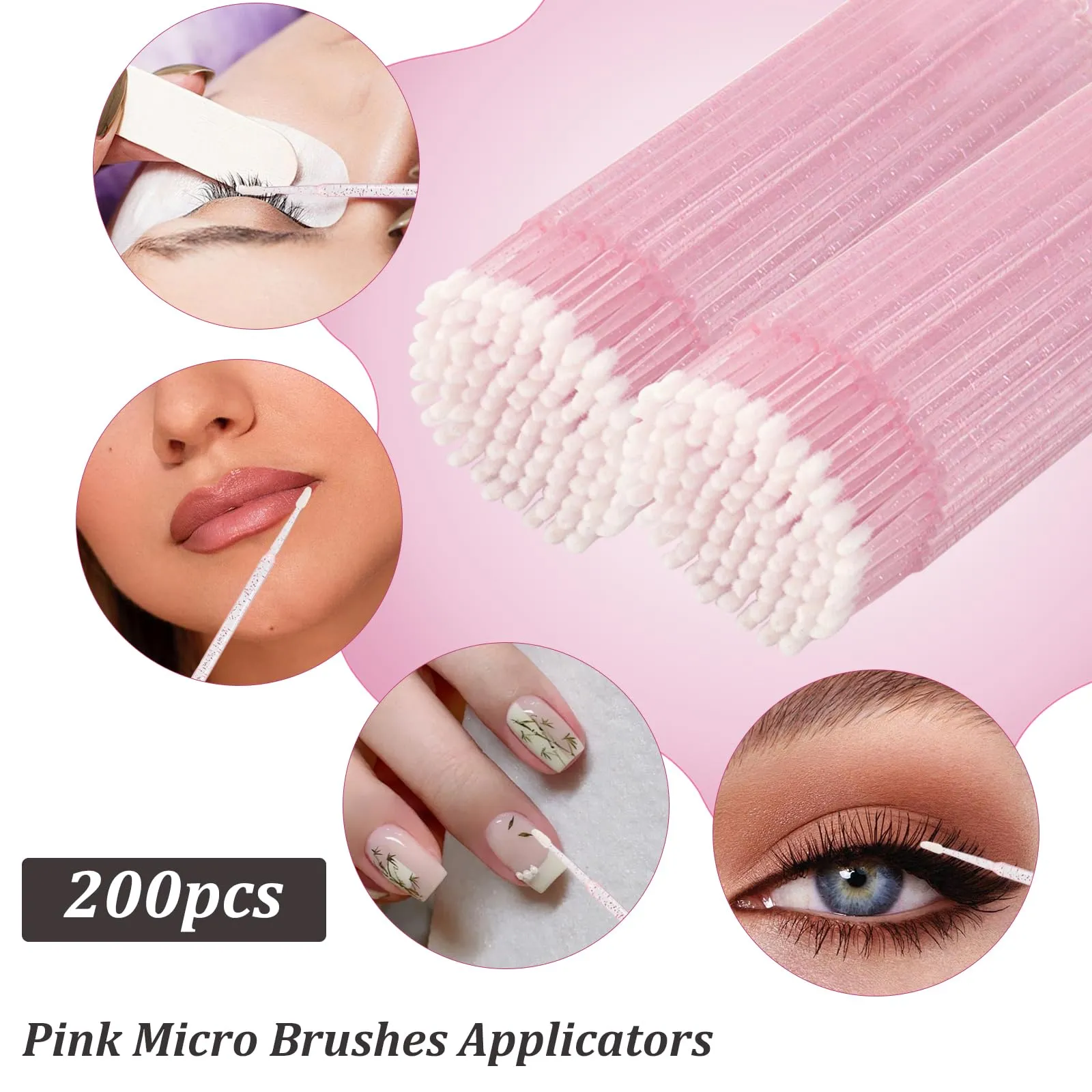 600 Pcs Eyelash Extension Supplies Kit, Include 200 Lash Spoolies Mascara Brushes 200 Crystal Lip Brushes 200 Micro Swabs Eyelash Brushes Makeup Applicator Tool Set(Pink)