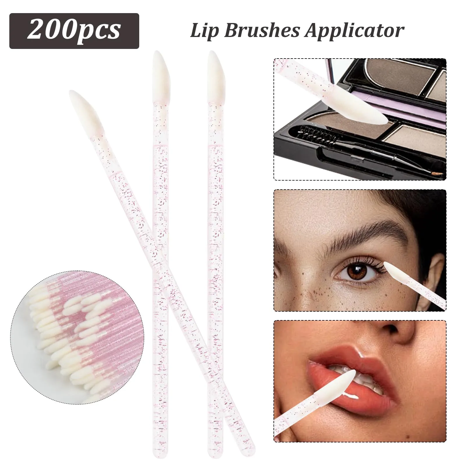 600 Pcs Eyelash Extension Supplies Kit, Include 200 Lash Spoolies Mascara Brushes 200 Crystal Lip Brushes 200 Micro Swabs Eyelash Brushes Makeup Applicator Tool Set(Pink)