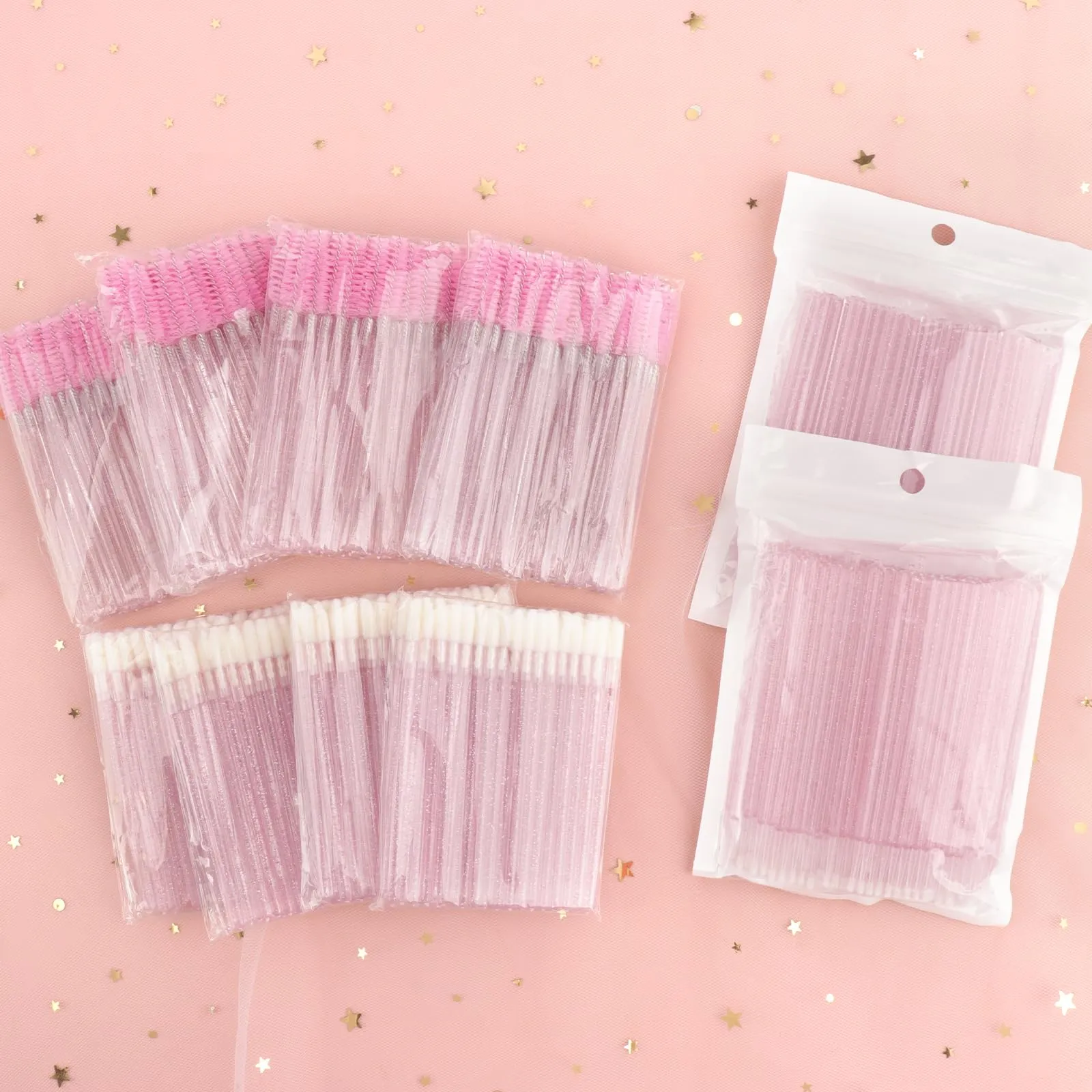 600 Pcs Eyelash Extension Supplies Kit, Include 200 Lash Spoolies Mascara Brushes 200 Crystal Lip Brushes 200 Micro Swabs Eyelash Brushes Makeup Applicator Tool Set(Pink)