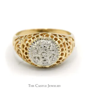 7 Diamond Kentucky Cluster Ring with Filigree Sides in 14k Yellow Gold