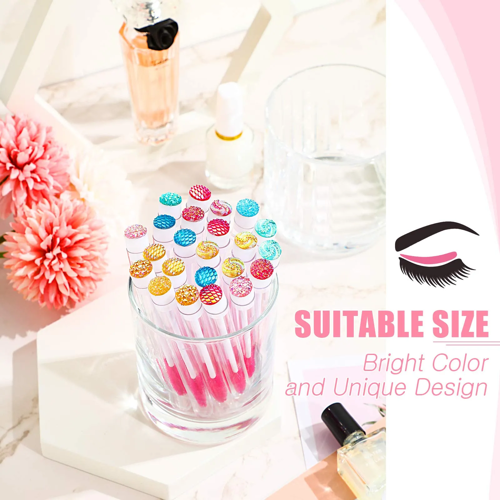 80 Pieces Disposable Mascara Brushes Tubes Set, 40 Diamond Empty Mascara Wand Tube with 40 Eyelash Brush Spoolies Makeup Tool for Eyelash Extension(Pink)