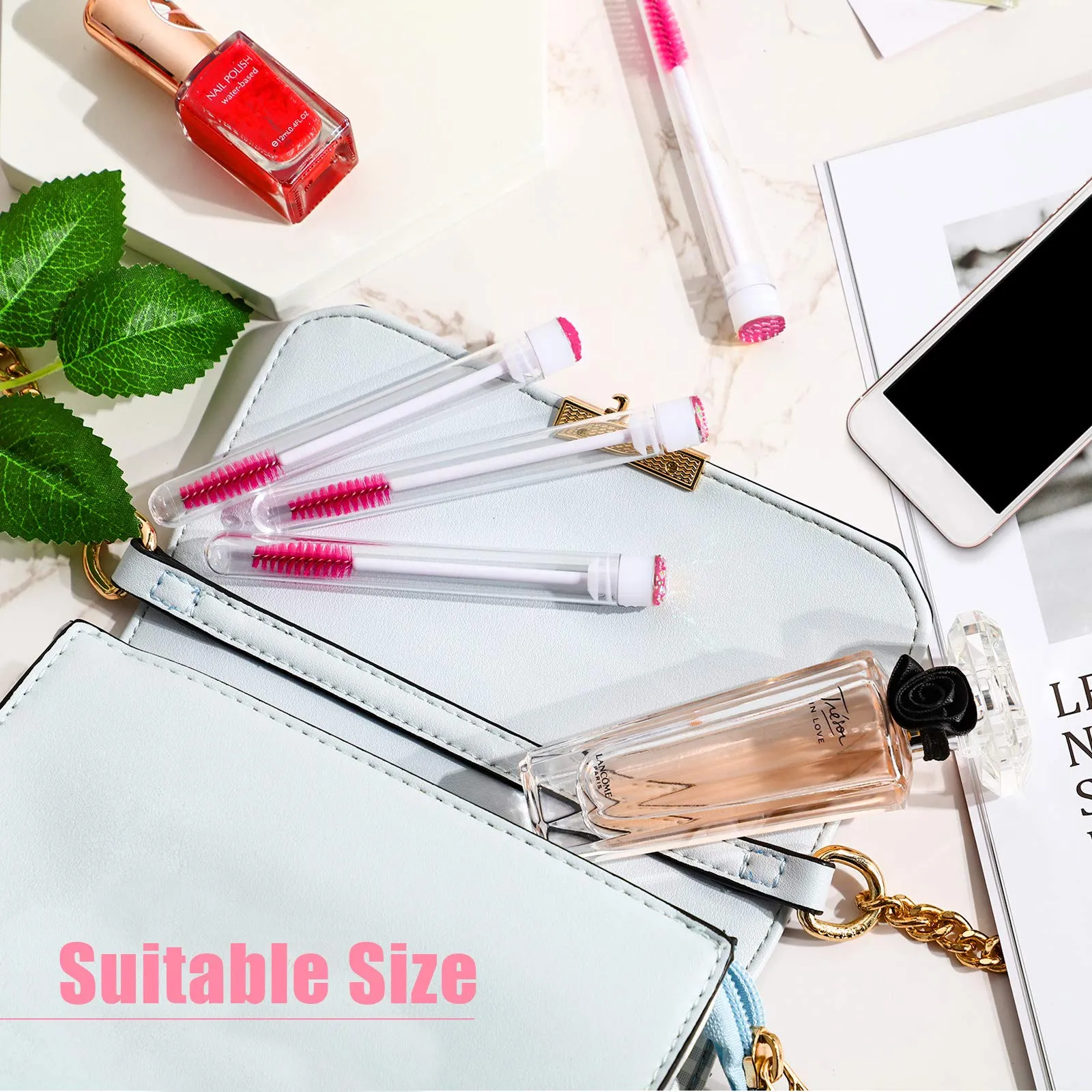 80 Pieces Disposable Mascara Brushes Tubes Set, 40 Diamond Empty Mascara Wand Tube with 40 Eyelash Brush Spoolies Makeup Tool for Eyelash Extension(Pink)