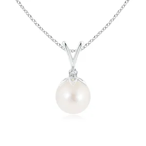 8mm Freshwater Cultured Pearl V-Bale Pendant with Moissanite