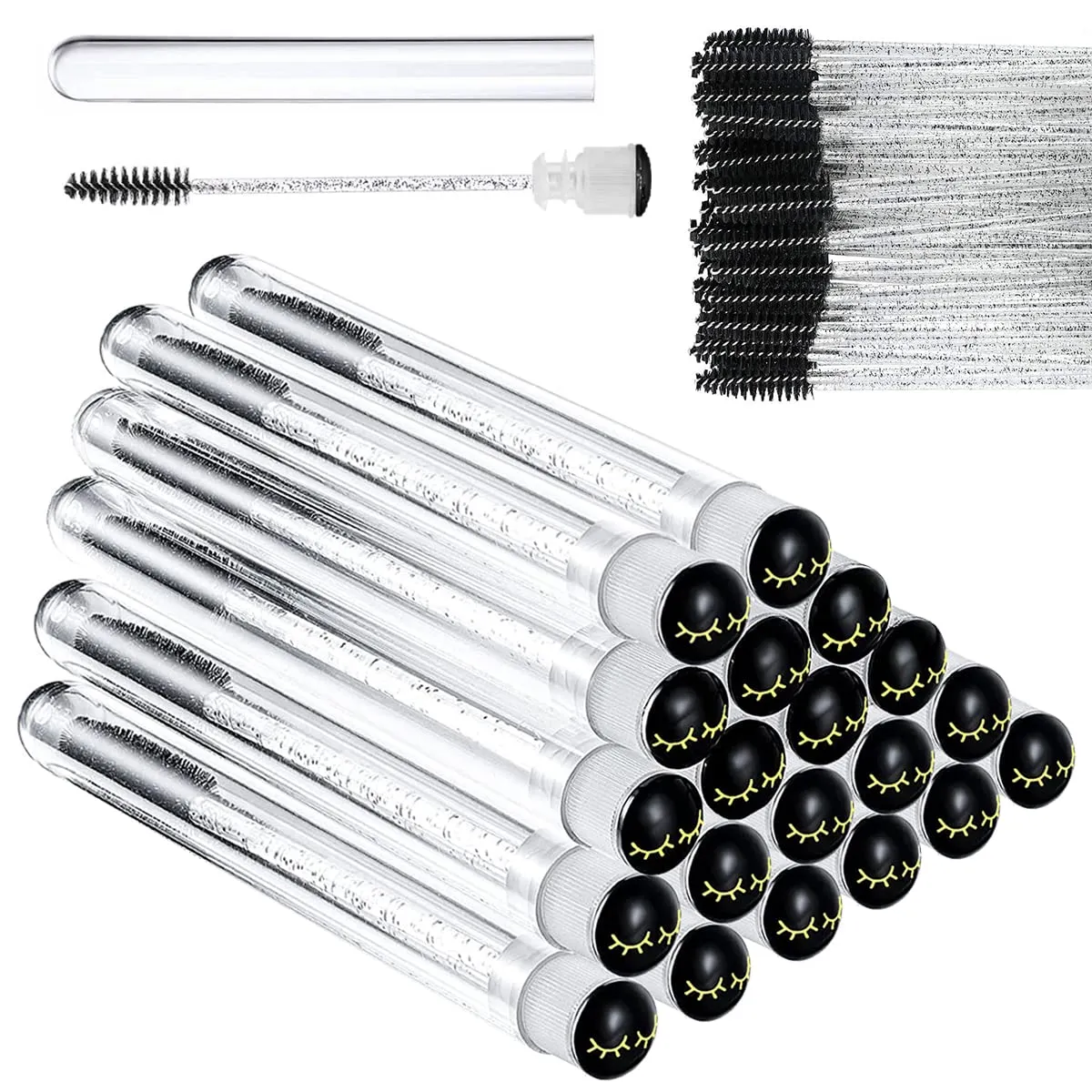 90 Pieces Disposable Mascara Brushes Tubes Set 20 Pieces Empty Tubes with 70 Pieces Eyelash Brushes for Eyelash Extension Lash Mascara Wand