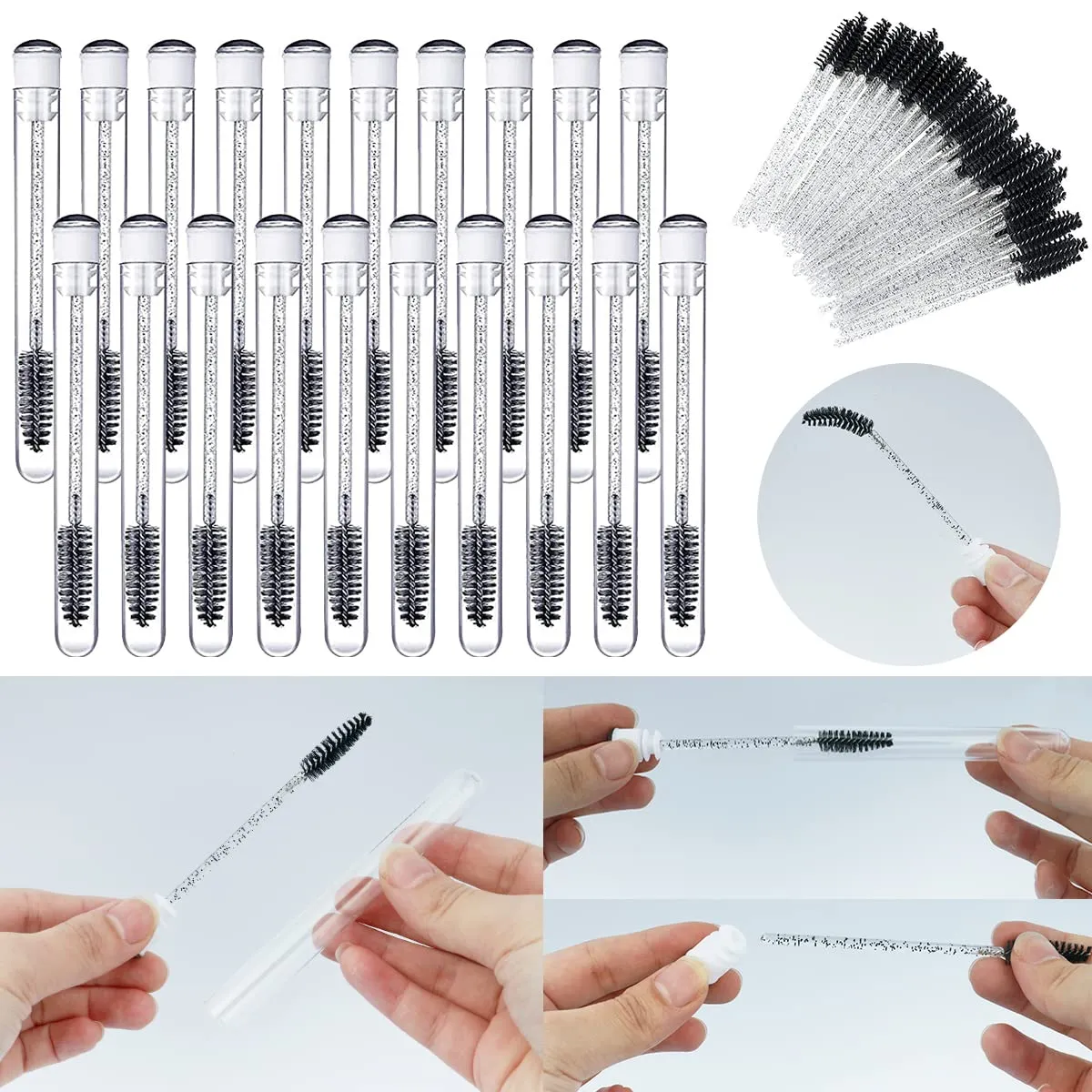 90 Pieces Disposable Mascara Brushes Tubes Set 20 Pieces Empty Tubes with 70 Pieces Eyelash Brushes for Eyelash Extension Lash Mascara Wand