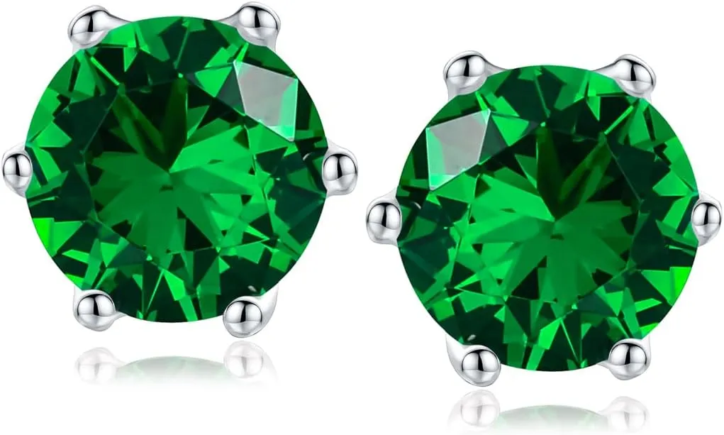 925 Sterling Silver Birthstone Earrings for Women Small Stud Earrings Round/Princess Cut Gemstone Earrings Birthstone Jewelry